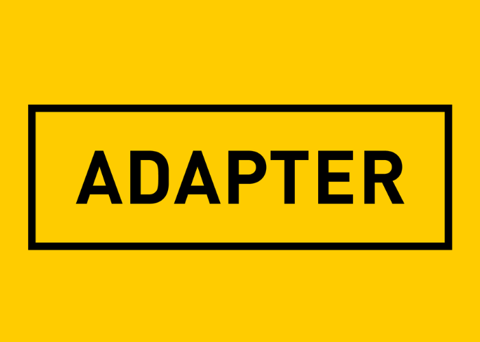 Żółta grafika z czarnym logotypem portalu filmowego Adapter.